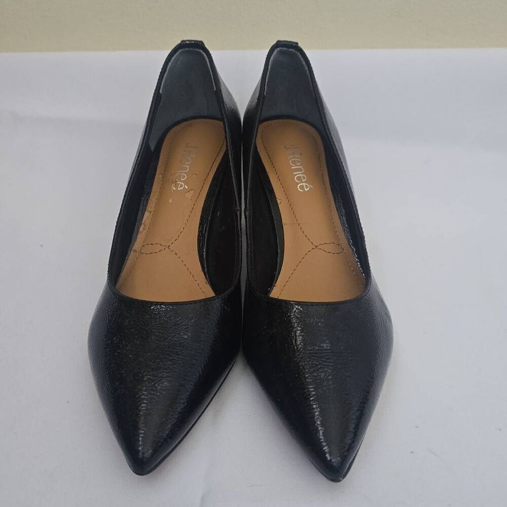 J.Renee Vaneeta Women's Black Crinkle Patent Leather Heel Pumps Size 8M, New
